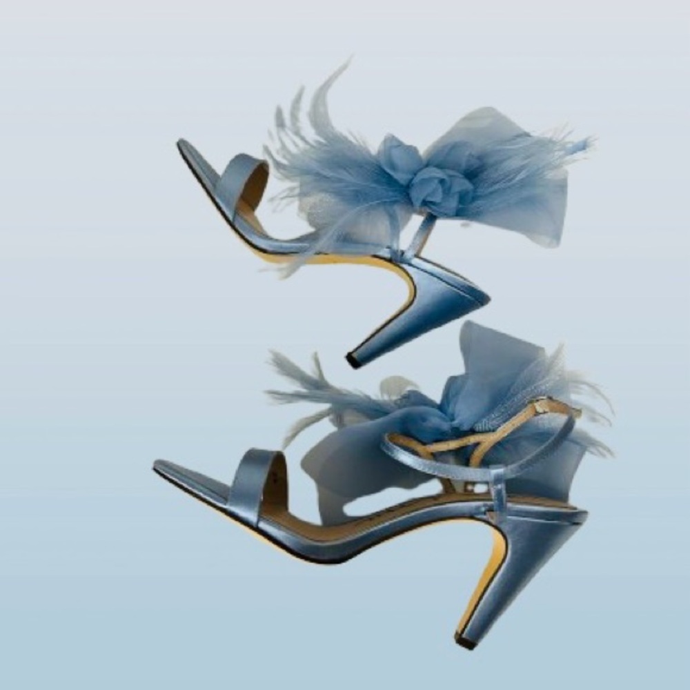 Nina Women Sheryl Almond Toe Dress Sandals 9.5 M Icy Blue Crystal Satin/Feather - Picture 3 of 16